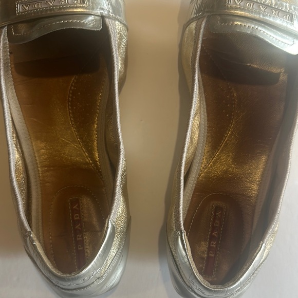 Prada w box metallic light gold Silver toned scrunch lightweight Loafers sz 40 - Picture 9 of 10